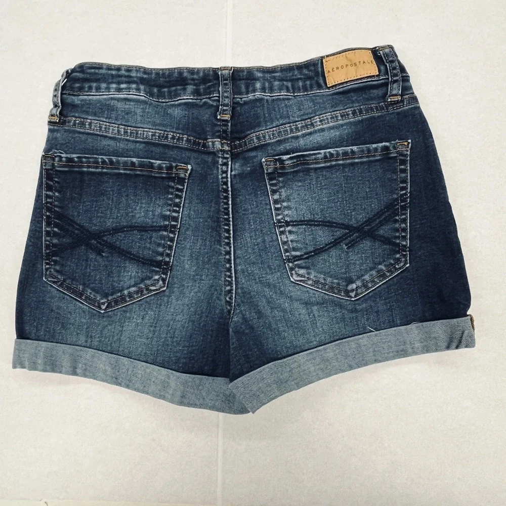 Aeropostale High Waisted Midi Denim Shorts Dark‎ Wash Cuffed Sz 4 Beach Festival